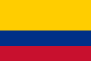 Bandera de Colombia (horizontal): la mitad amarillo, la otra mitad la comparten el azul oscuro y el rojo