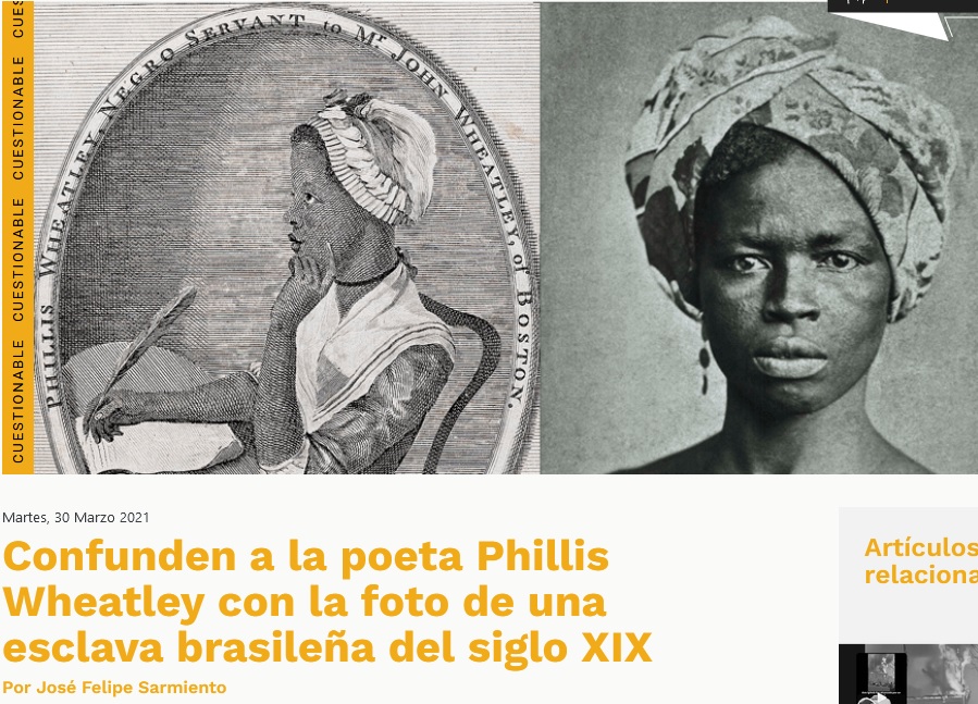 ColombiaCheck también desmintió que la foto de la mujer del turbante fuera Phillis Wheatley, famosa poetisa esclavizada en EE.UU.