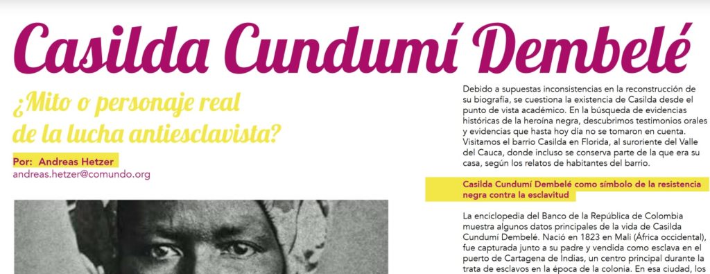 Página principal del artículo -Casilda Cundumí Dembele- ¿Mito o personaje real de la lucha antiesclavista?- con la imagen de Henschel.